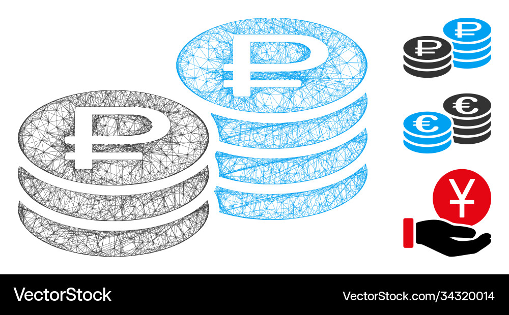 Rouble coin stacks polygonal web mesh Rouble coin stacks polygonal web mesh vector image