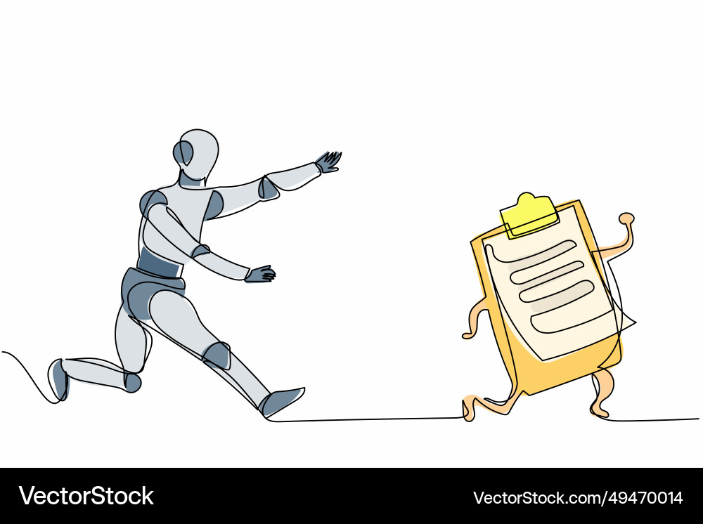 Single continuous line drawing robot chasing Vector Image