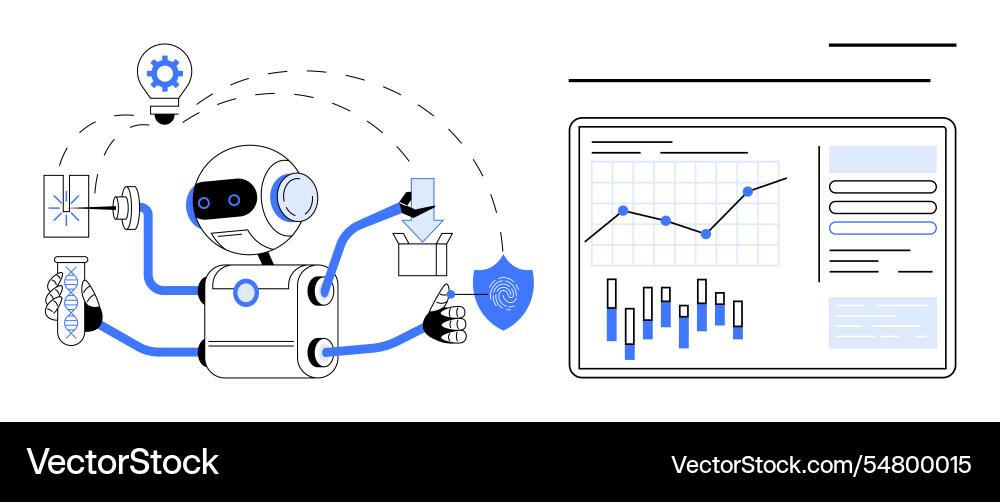 Ai robot performing multiple tasks while analyzing Ai robot performing multiple tasks while analyzing vector image