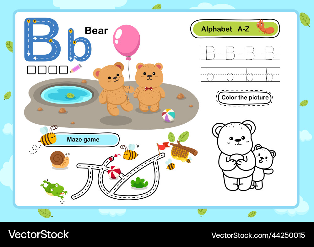 Alphabet letter b-bear exercise with cartoon Alphabet letter b-bear exercise with cartoon vector image