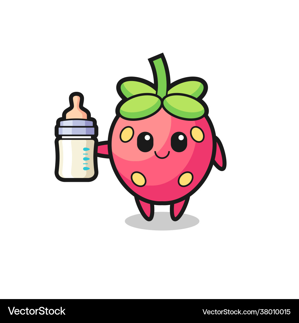 Baby strawberry cartoon character with milk bottle Baby strawberry cartoon character with milk bottle vector image