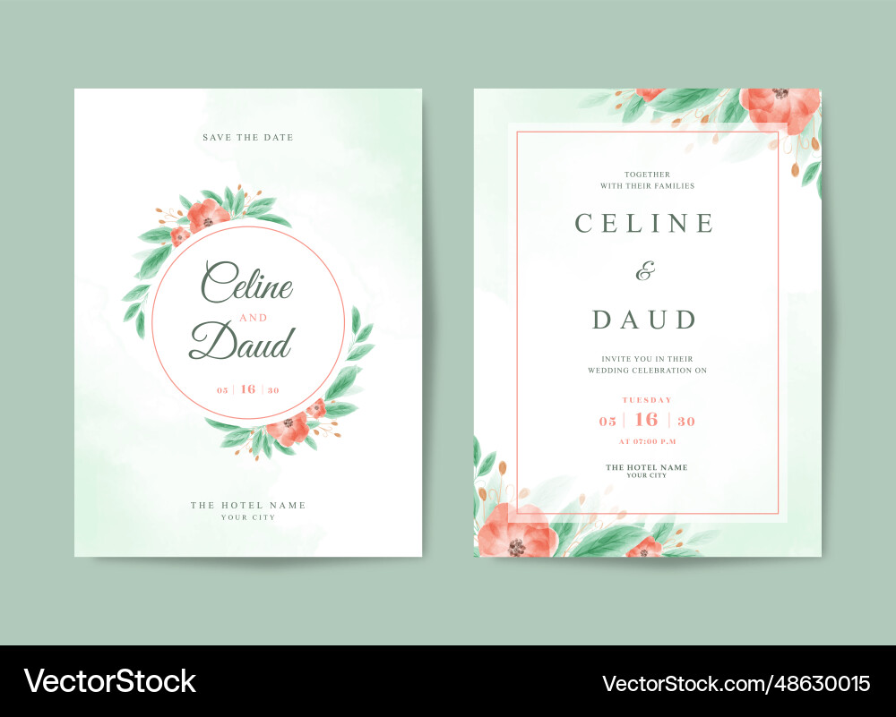 Beautiful floral watercolor wedding invitation Beautiful floral watercolor wedding invitation vector image