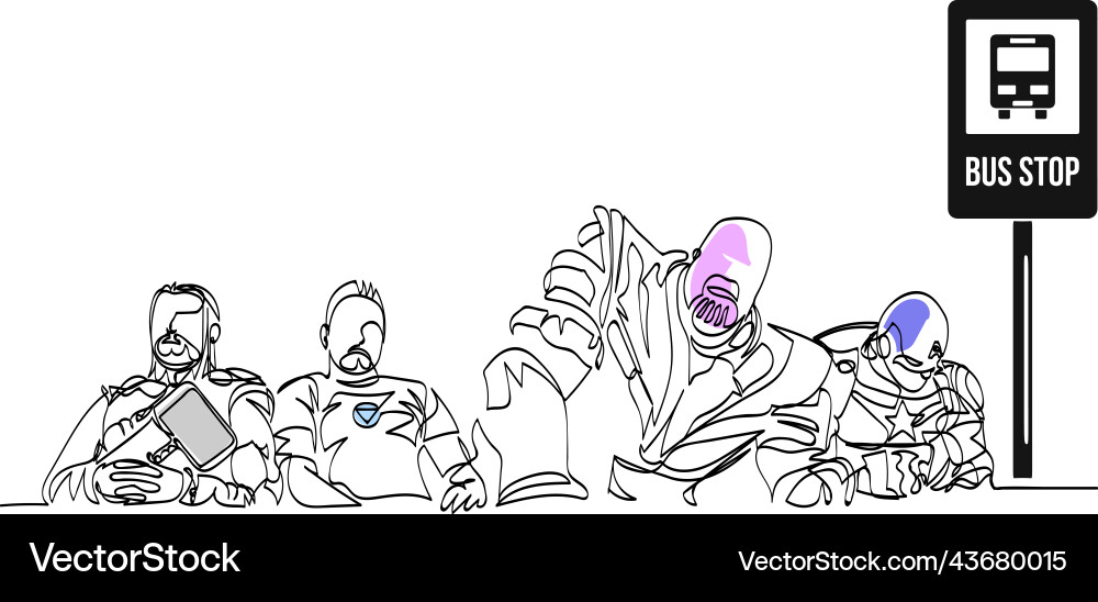 Continuous line art minimal people on bus queue Continuous line art minimal people on bus queue vector image