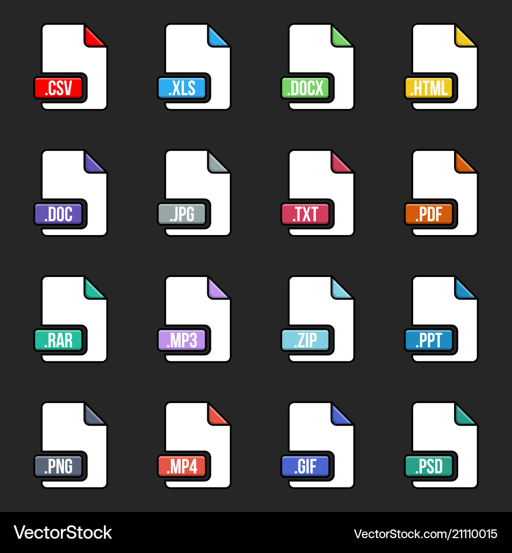 Creative of file type icon set Creative of file type icon set vector image