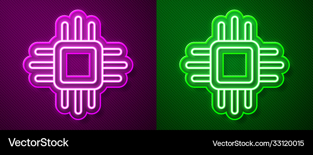Glowing neon line computer processor Vector Image