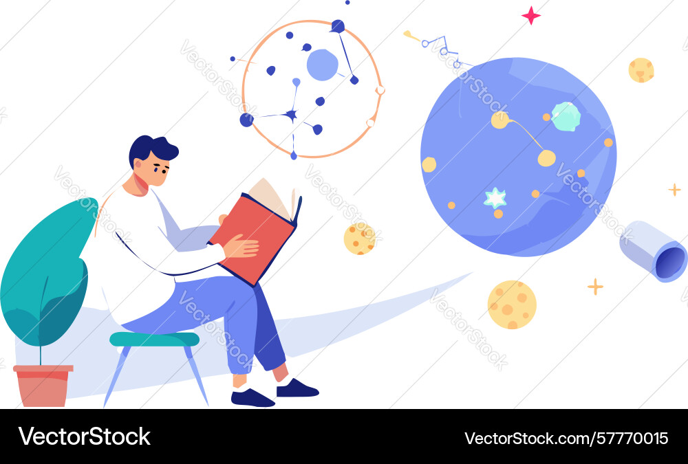 Man studying planets and celestial mechanics Vector Image