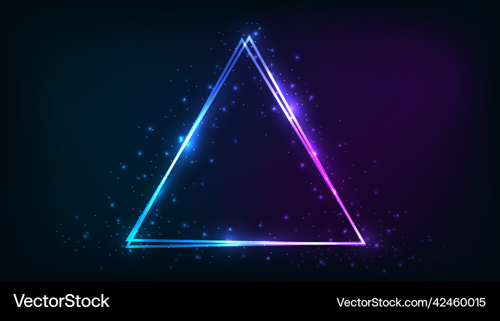 Neon double triangular frame with shining effects Vector Image