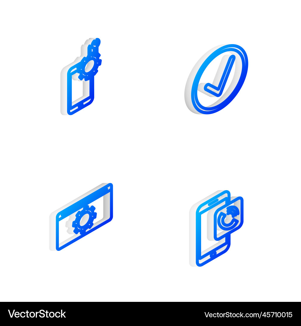 Set isometric line check mark in circle mobile Set isometric line check mark in circle mobile Vector Image