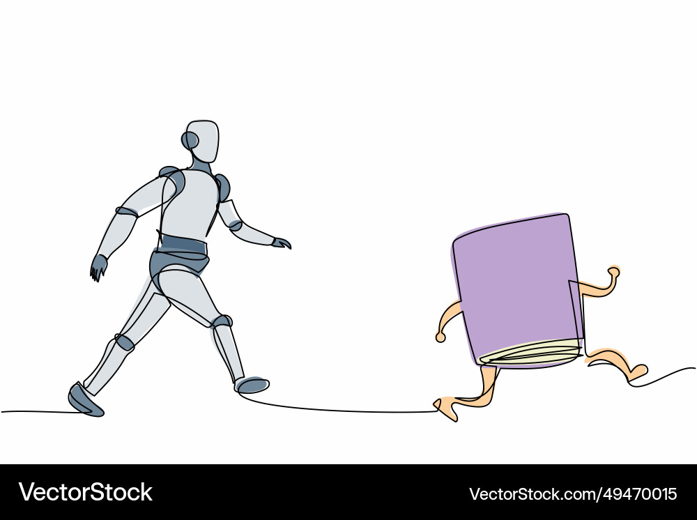 Single one line drawing robot run chasing Single one line drawing robot run chasing vector image