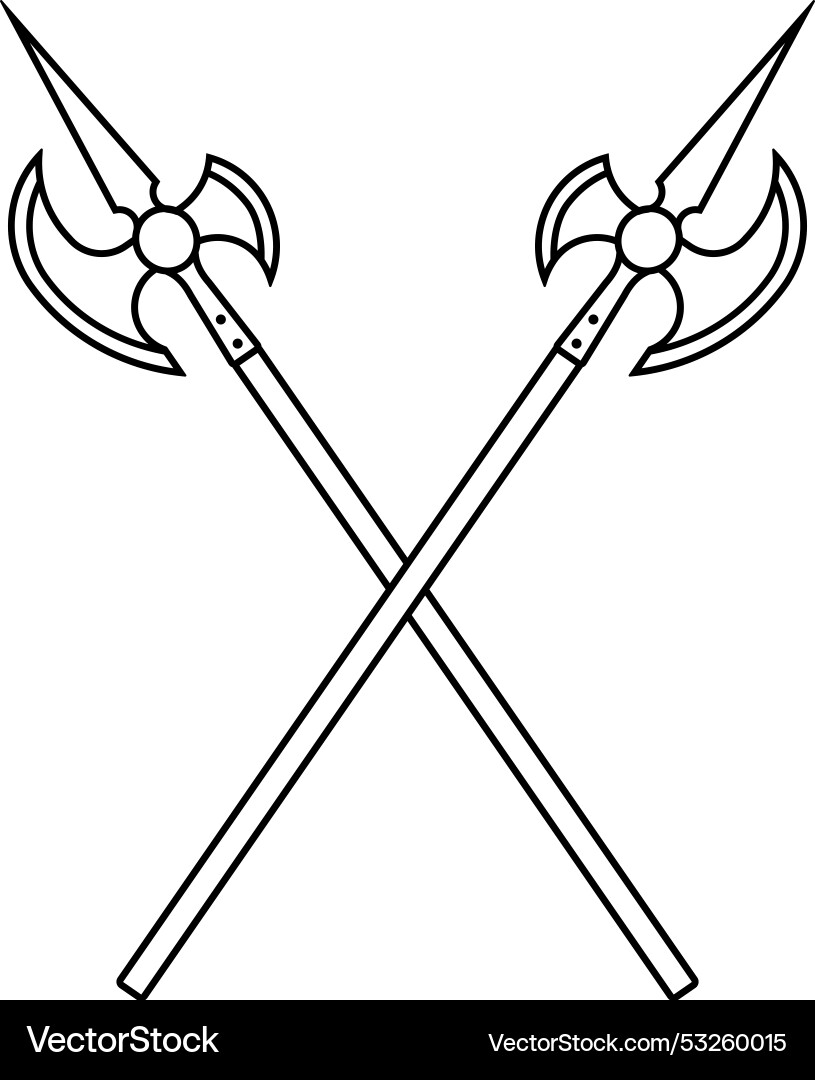 Two crossed halberds icon in linear style Two crossed halberds icon in linear style Vector Image