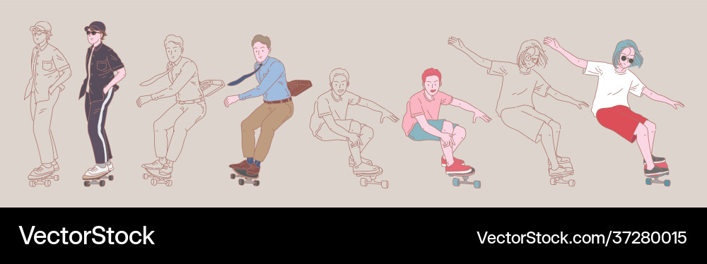 Young Man Surf Skate Pose Vector Image