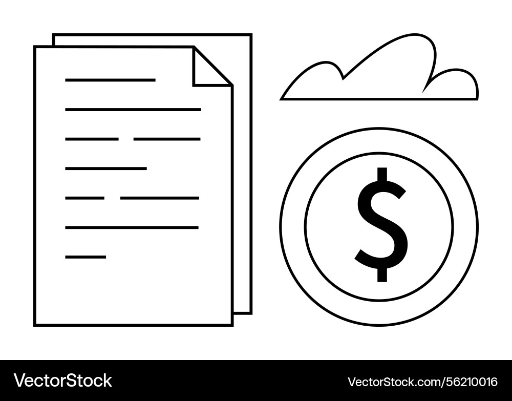 Document and dollar coin with cloud symbolizing vector image