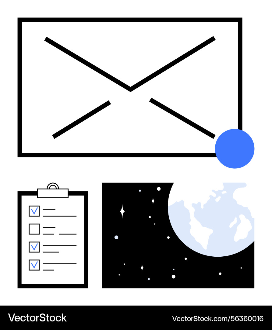 Email notification checklist and global Email notification checklist and global vector image