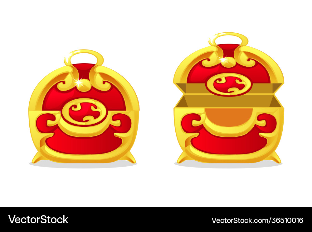 Gold empty red chests for game Royalty Free Vector Image