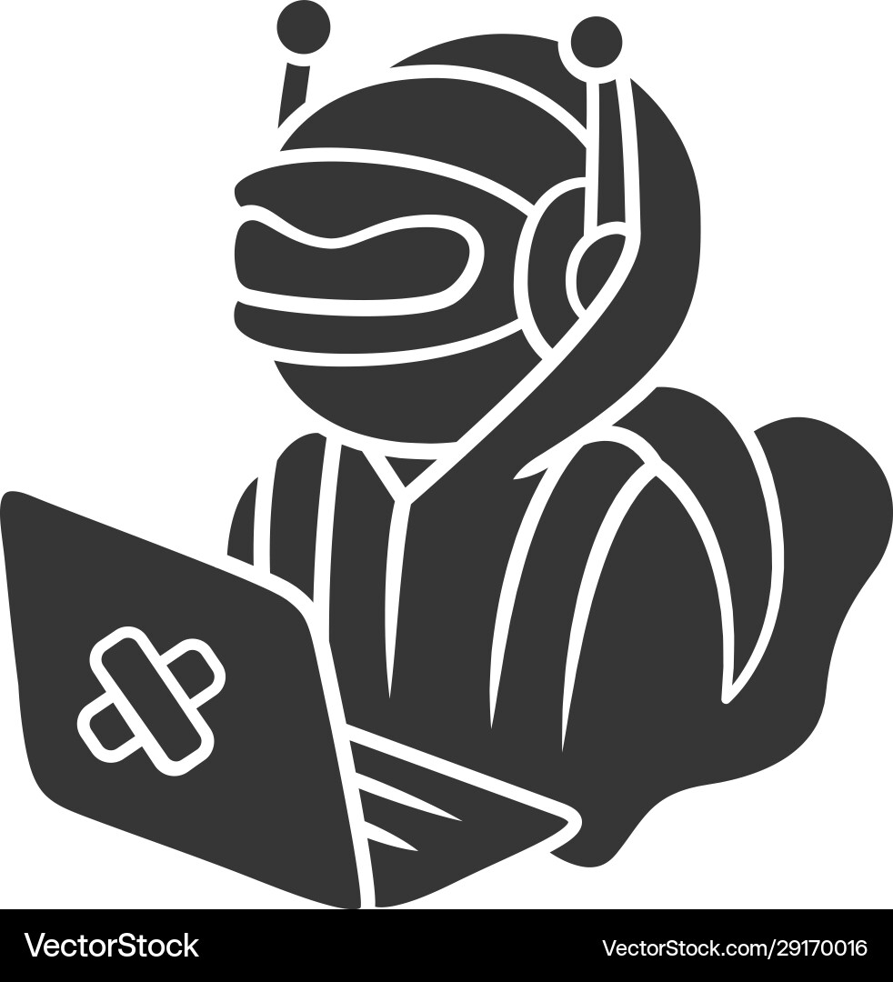 Hacker bot glyph icon virus robot cyber pirate Hacker bot glyph icon virus robot cyber pirate vector image