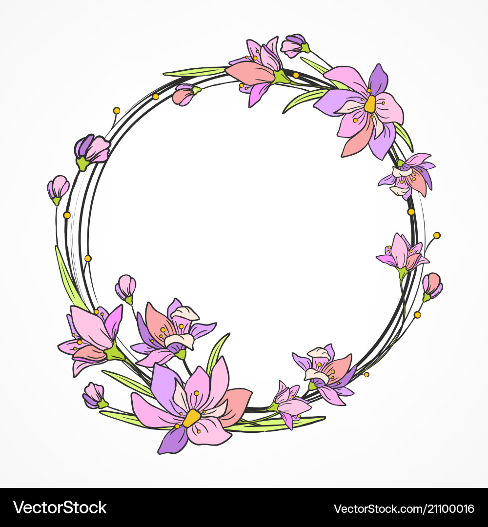 Purple Floral Card with Circle Vector Image