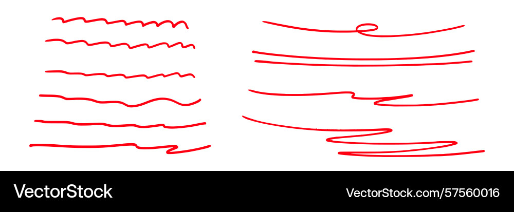 Set of red felt tip pen or marker underscore lines vector image