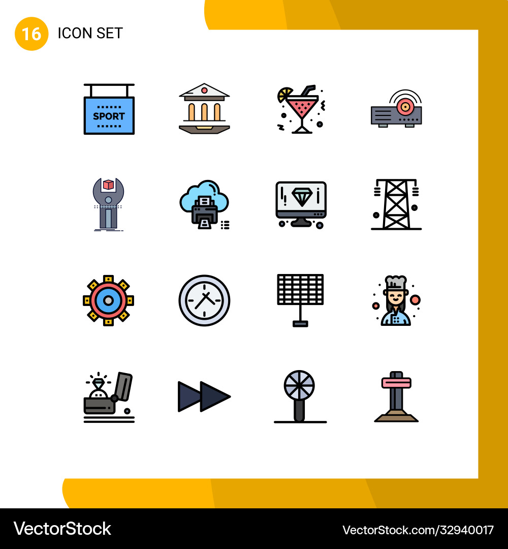 16 user interface flat color filled line pack Vector Image