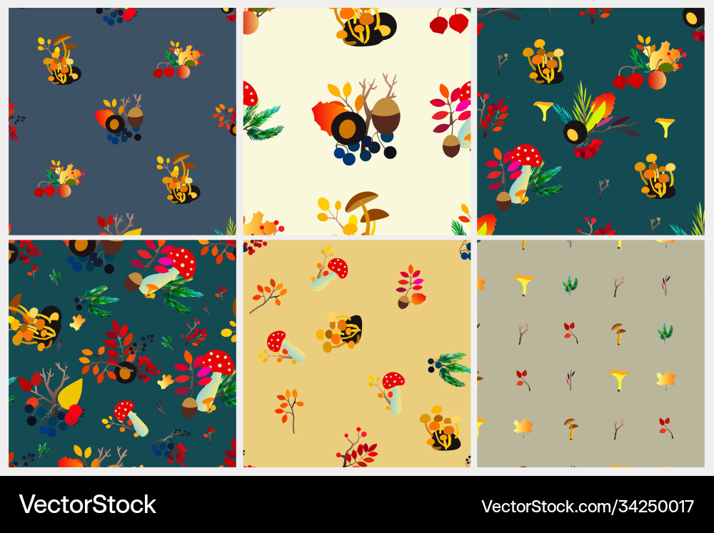 Autumn seamless pattern set with berries Autumn seamless pattern set with berries vector image