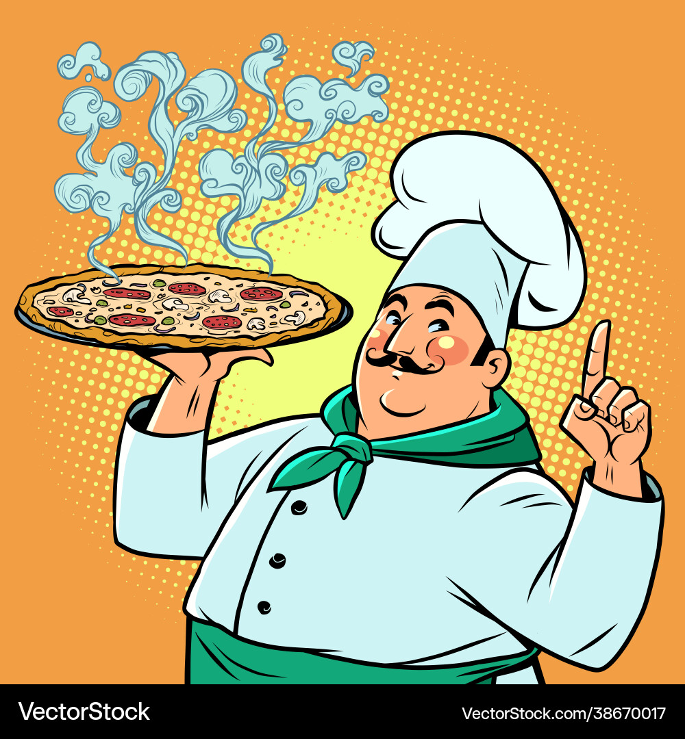 Chef an italian restaurant with delicious pizza Chef an italian restaurant with delicious pizza vector image