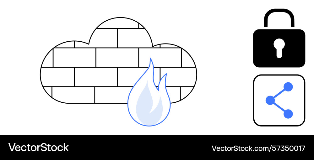 Cloud firewall with security lock and network Cloud firewall with security lock and network vector image