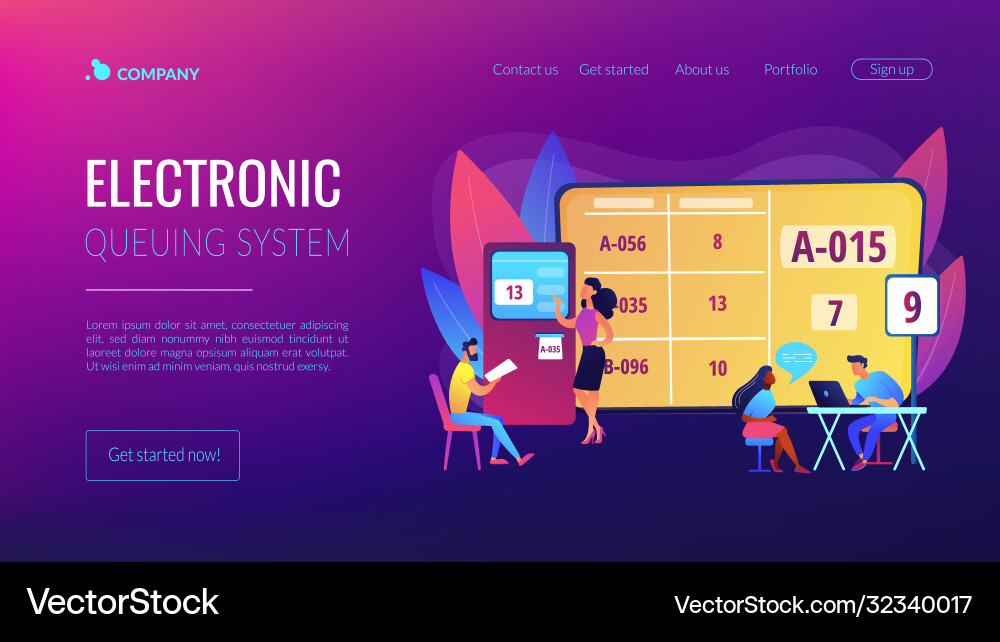 Electronic queuing system concept landing page vector image