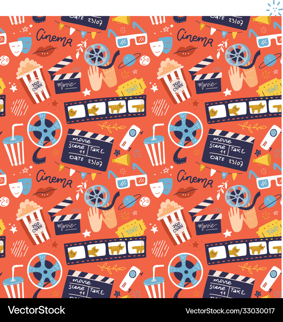 Flat cinema seamless pattern design with film Flat cinema seamless pattern design with film vector image