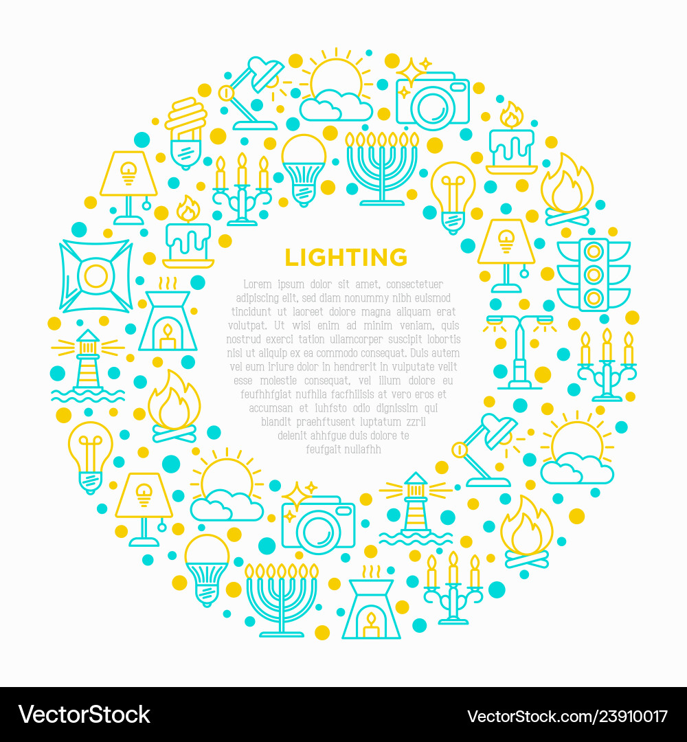 Lighting concept in circle with thin line icons vector image