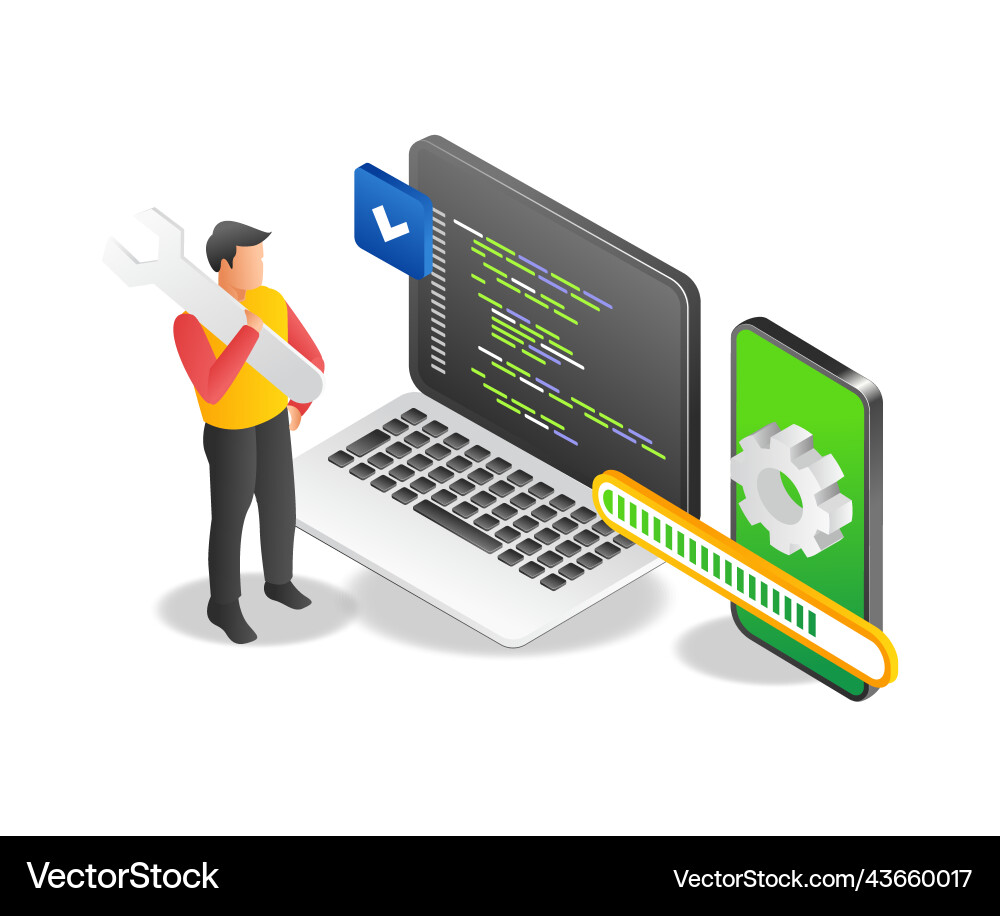Man maintain program language to update app Man maintain program language to update app vector image