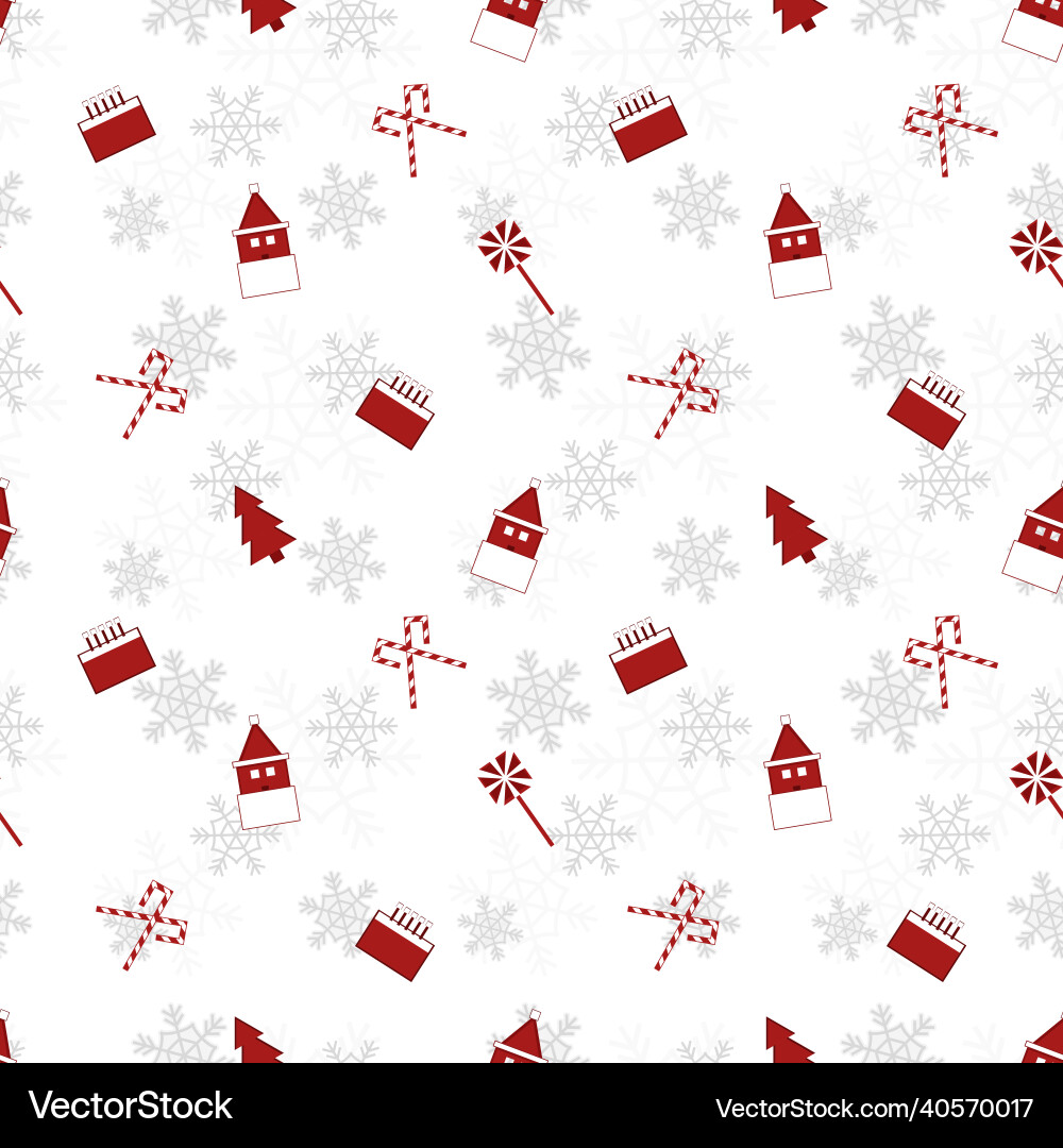 Red christmas object silhouette repeat pattern vector image