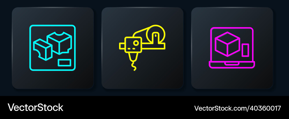Set line 3d printer and black square button Set line 3d printer and black square button vector image