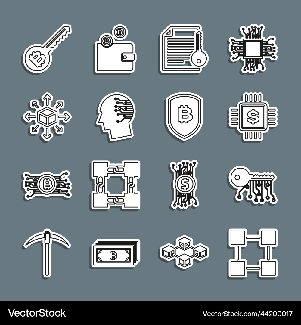 Set line blockchain technology cryptocurrency key Vector Image