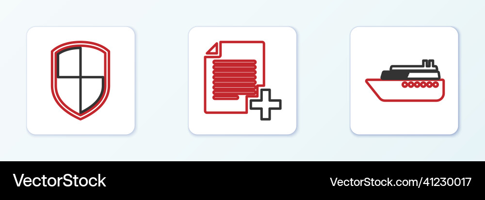 Set line ship shield and add new file icon Set line ship shield and add new file icon vector image
