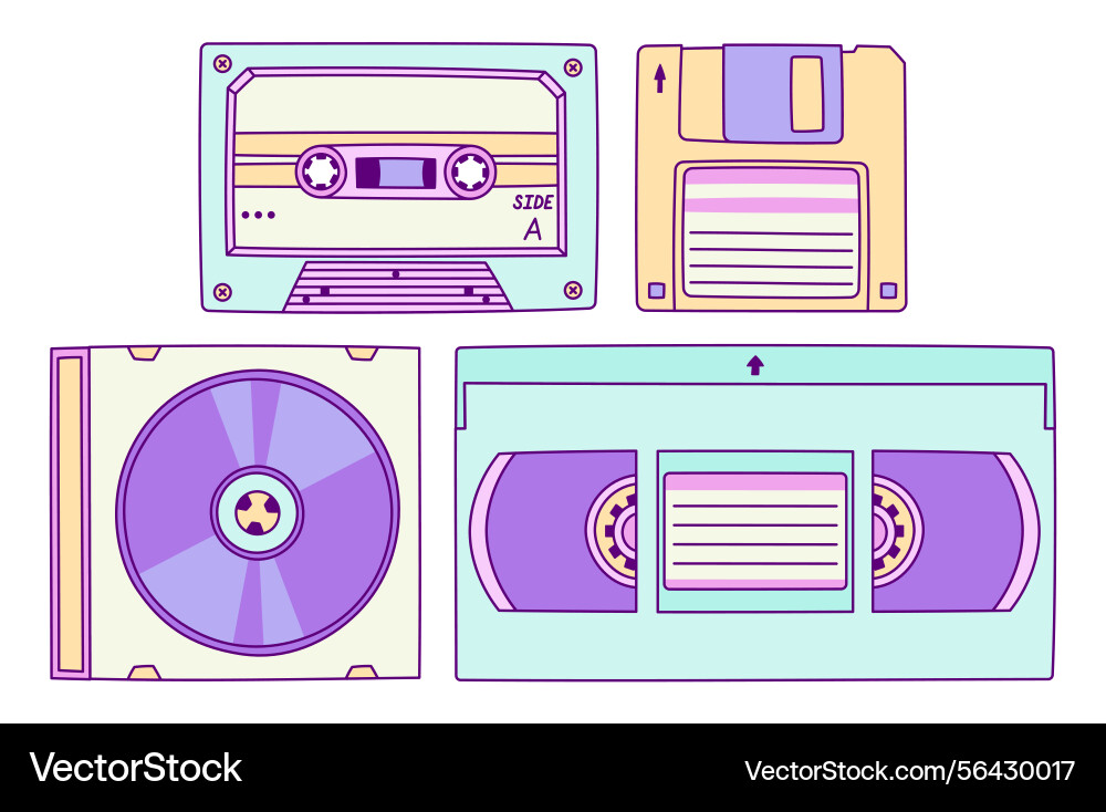 Set of nostalgic data storage devices Set of nostalgic data storage devices vector image