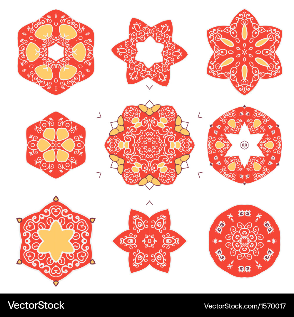 Set of vintage icons elements with floral design