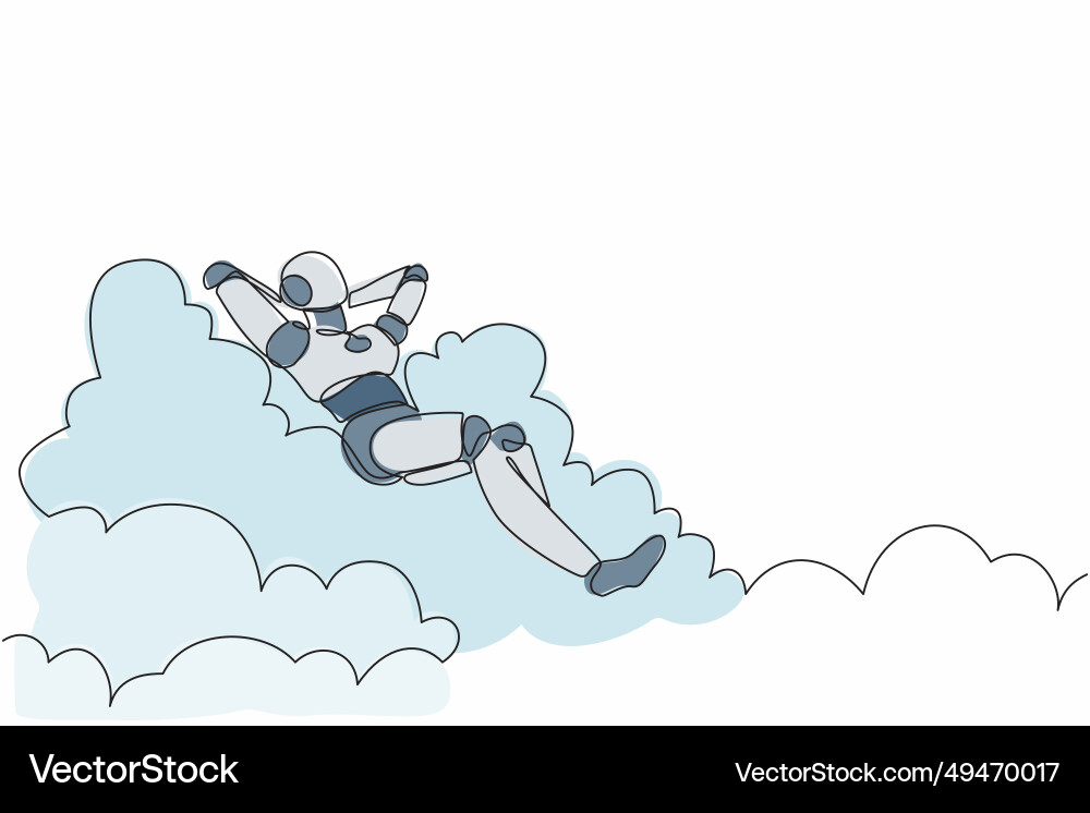 Single continuous line drawing robot relaxing Single continuous line drawing robot relaxing vector image