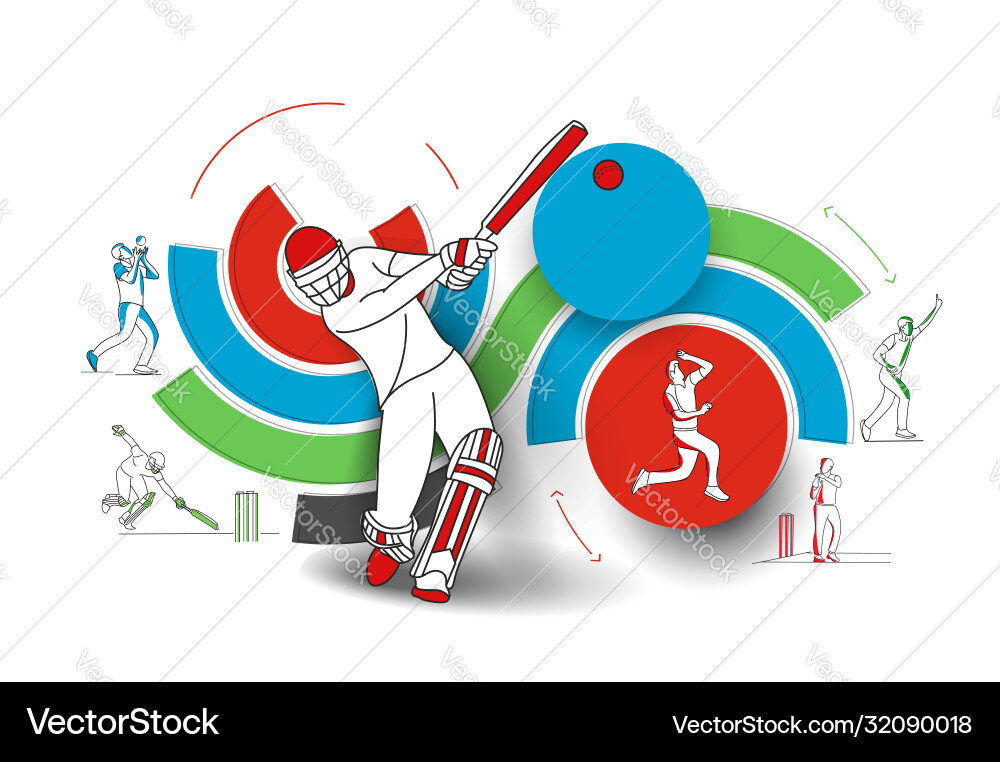 Abstract colorful pattern with batsman and bowler Abstract colorful pattern with batsman and bowler vector image