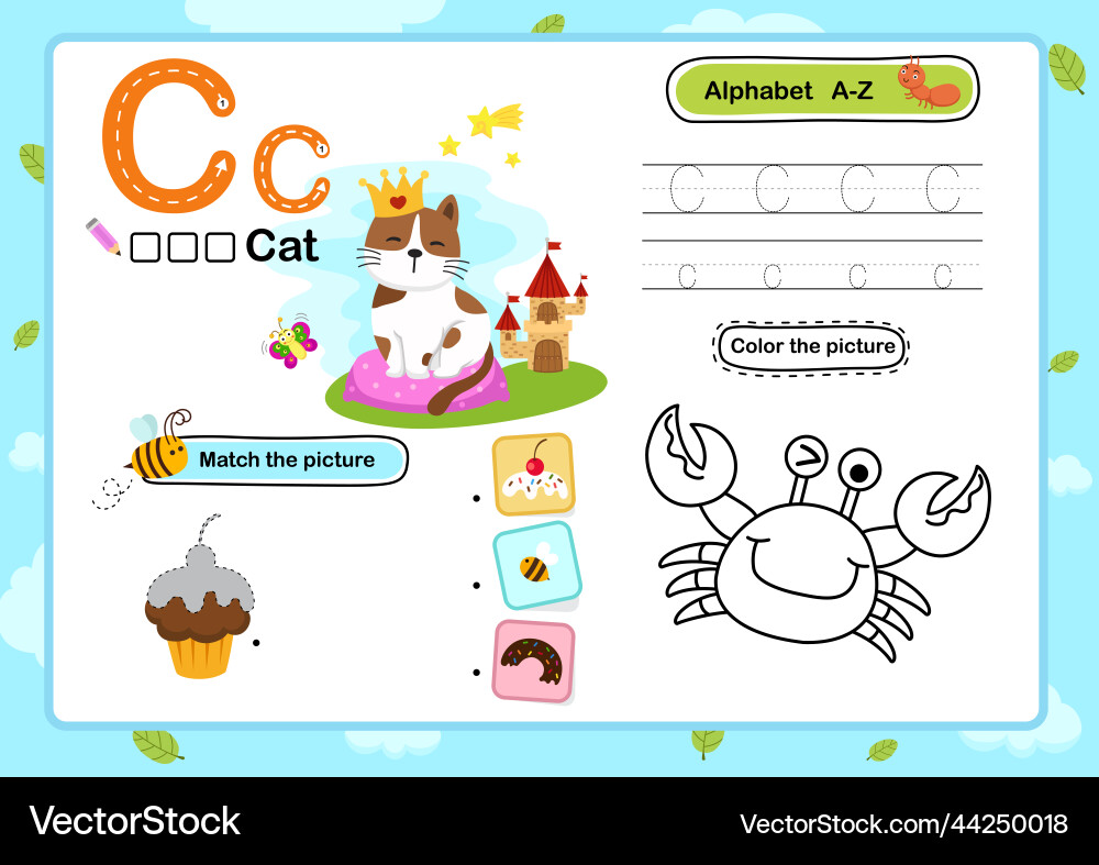 Alphabet letter c-cat exercise with cartoon Alphabet letter c-cat exercise with cartoon vector image