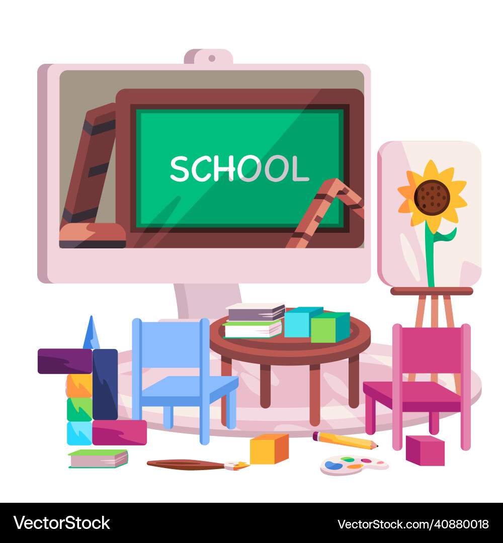 Class in screen online course creative activities Class in screen online course creative activities Vector Image