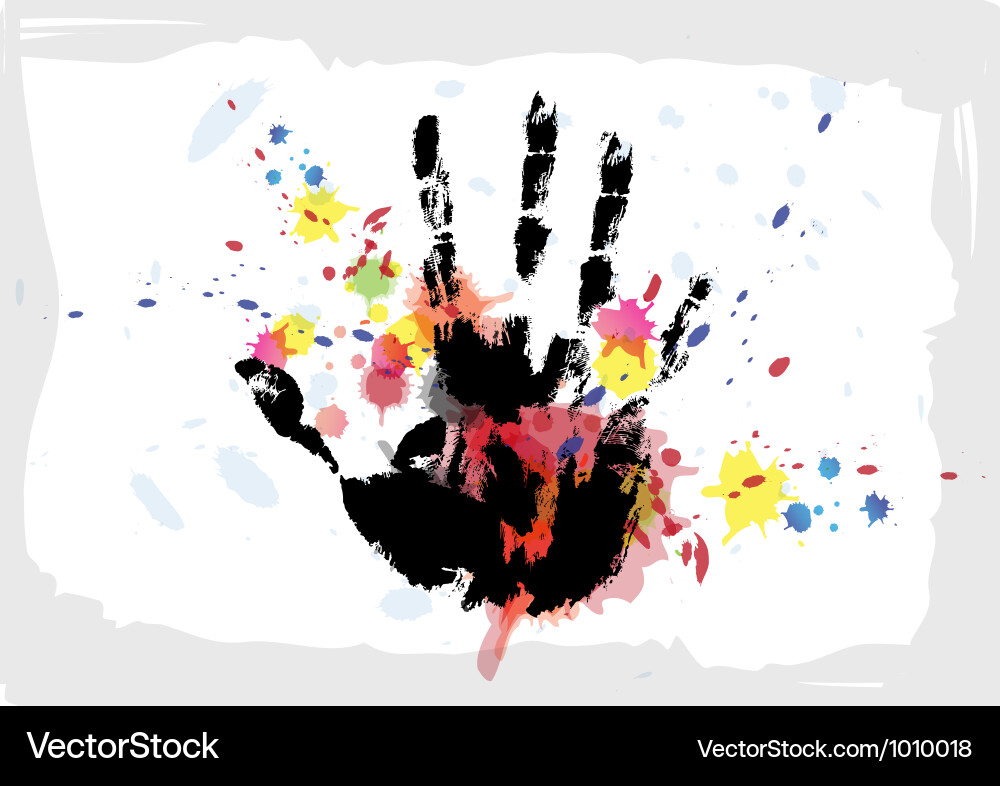 Hand print on ink splatter background vector image