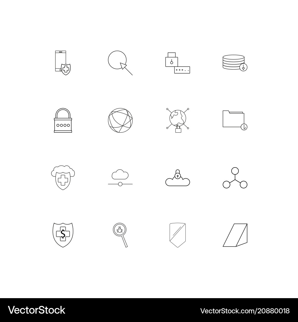 Internet security linear thin icons set outlined vector image