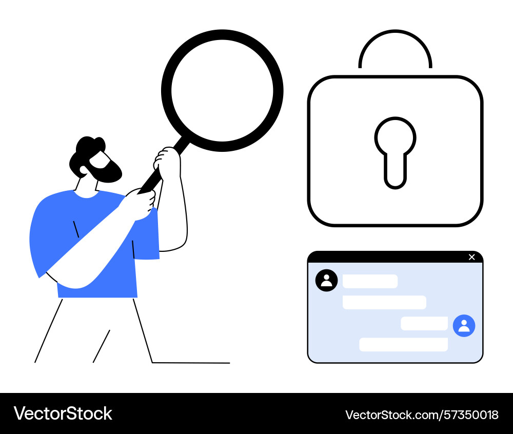 Man examining cybersecurity concepts Man examining cybersecurity concepts vector image