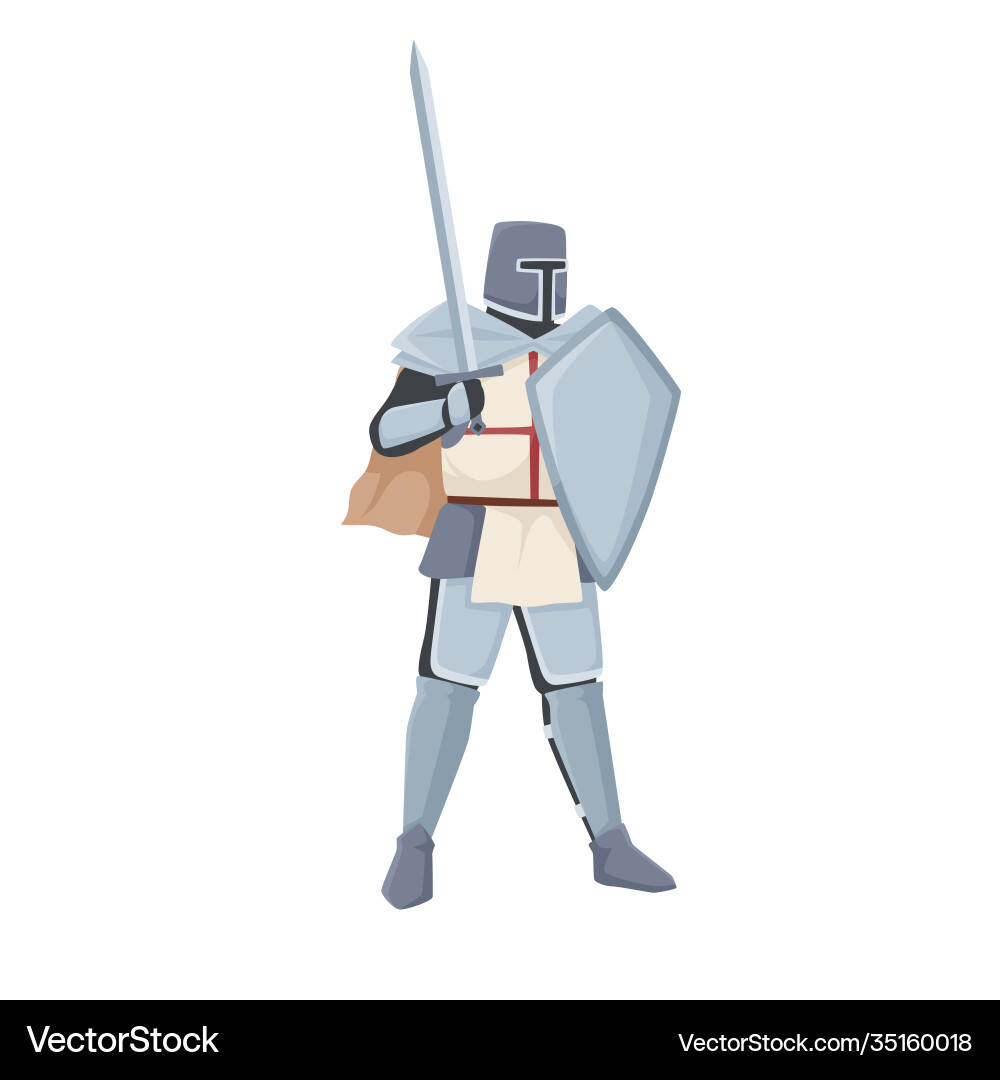 Medieval knight standing in armor and helmet