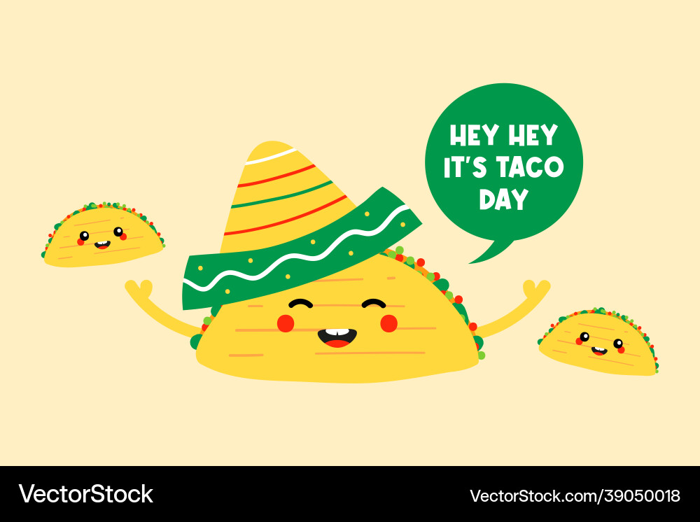 Nationale Taco Tag Grußkarte mit niedlichen Tacos Nationale Taco Tag Grußkarte mit niedlichen Tacos vektorbild
