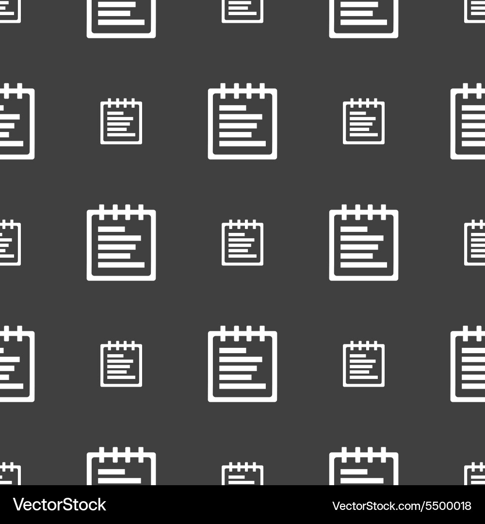 Notepad icon sign seamless pattern on a gray Vector Image