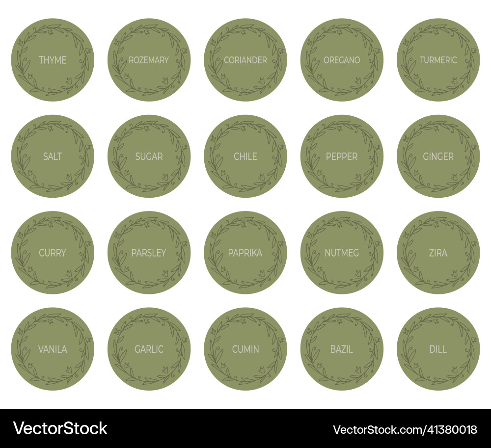 round-green-spice-labels-kitchen-stickers-vector-image