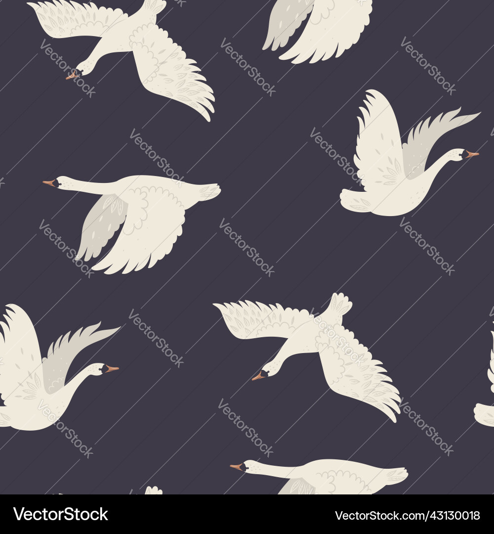 Seamless pattern with flying swans on a dark Seamless pattern with flying swans on a dark vector image