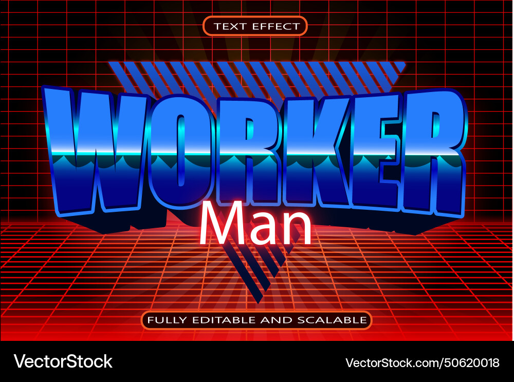 Worker man editable text effect 3 dimension Vector Image