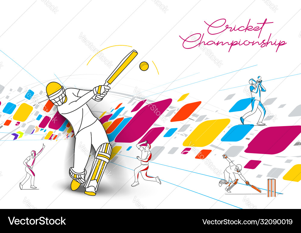 Abstract colorful pattern with batsman and bowler vector image