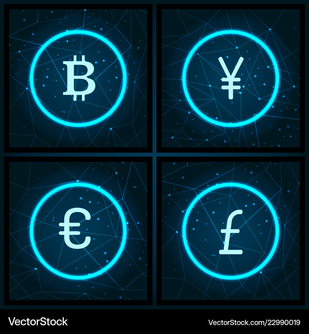 Bitcoin and yen pound sterling icons set – Royalty-Free Vector | VectorStock